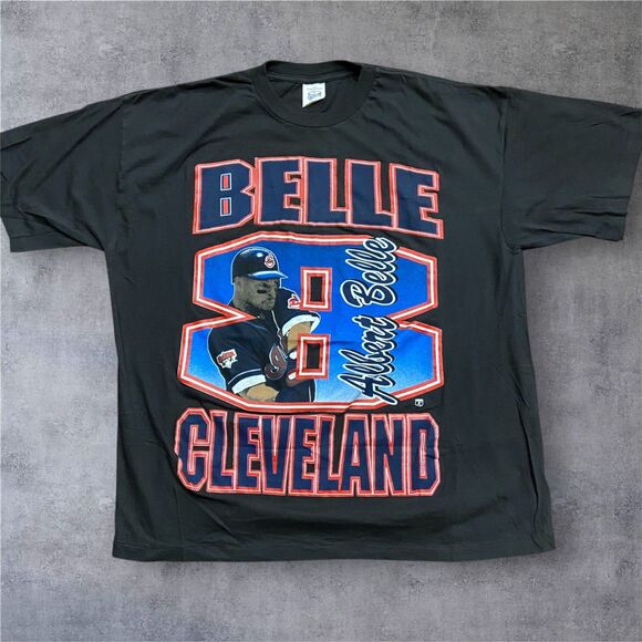St. Evans Vintage Single Stitch MLB Cleveland Indians Albert Belle Tee Black XXL - Picture 1 of 8